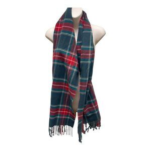 D&Y Softer Than Cashmere Fringed Green Red Plaid Women's Winter Scarf
